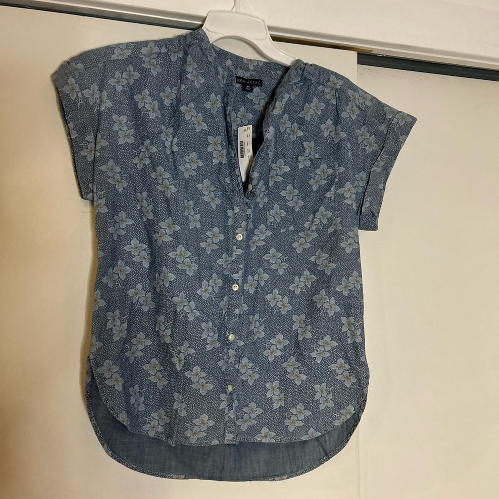 J. Crew Mercantile Gray and Gold Floral Blouse